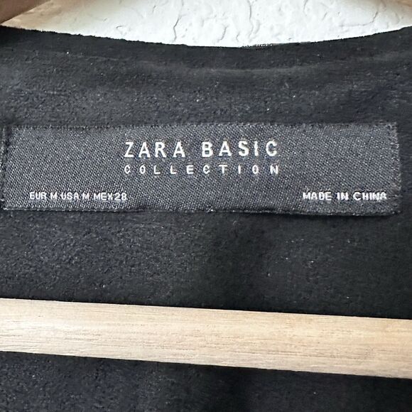 Zara Basic Collection M Black Faux Suede Open Front Jacket - Picture 3 of 9